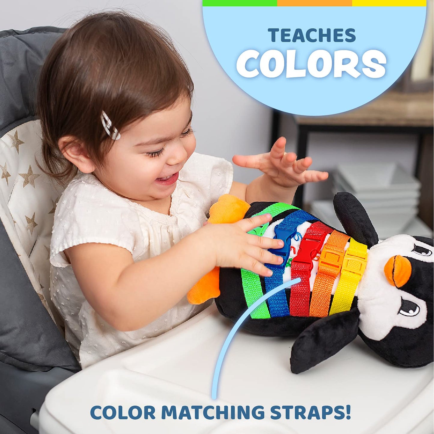 Buckle Toy - Blizzard Penguin Stuffed Animal - Montessori Learning Activity Toy - Develop Motor Skills and Problem Solving - Counting and Color