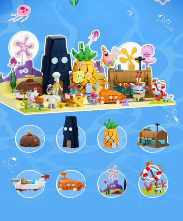 ROLOSO Toy Building Brick Blocks Sets Display Box kit Action Figures Pineapple House Patrick Stone Star Home for Boys and Girls Kids Age 2-4, 3-5