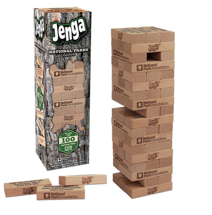USAOPOLY JENGA National Parks | Classic Jenga Wooden Block Game with a National Parks Theme | Perfect Travel Game for Families | Celebrate US National