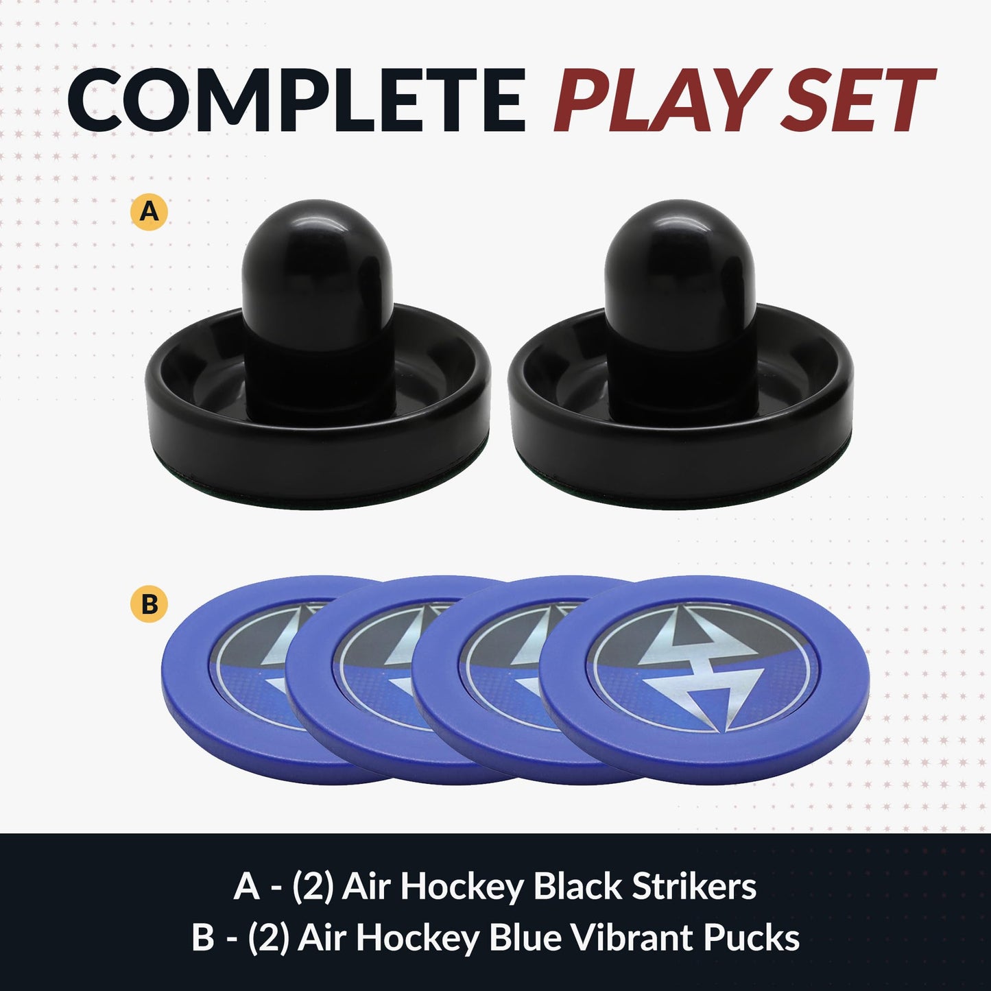Hathaway Air Hockey Pucks and Paddles Set - Two Ergonomic 3.75-inch Pushers and Four 2.87-inch ABS Table Hockey Pucks - Durable Game Accessories