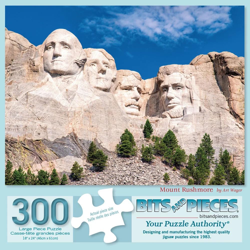 Bits and Pieces 300 Piece Puzzles for Adults 300 Large Pieces 18" x 24" Jigsaw Puzzles - Mt Rushmore, Random Die Cut, No 2 Pieces Alike, Mount