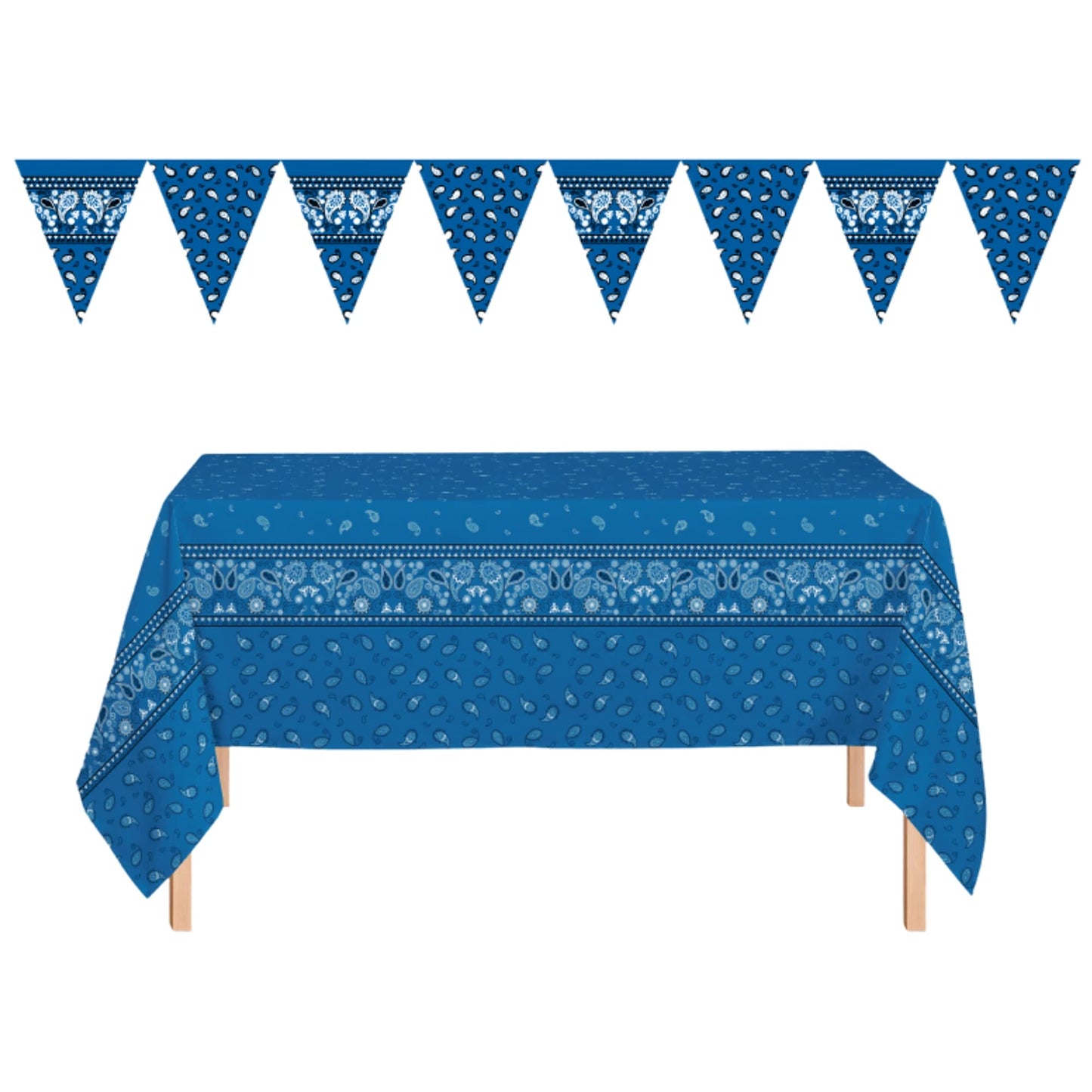 Oojami Cowboy Tablecloth 4 Pack - Western Bandana Plastic Table Cover 54" x 108" with 2 Pennant Banners, Disposable Waterproof Country Tablecloths