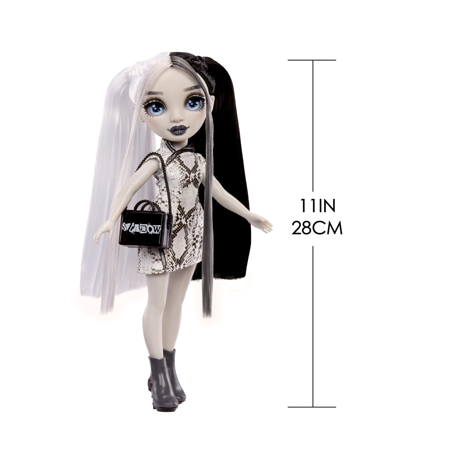Rainbow High Shadow High Heather - Grayscale 11” Fashion Doll. Black and White Hair & Outfit & Handbag