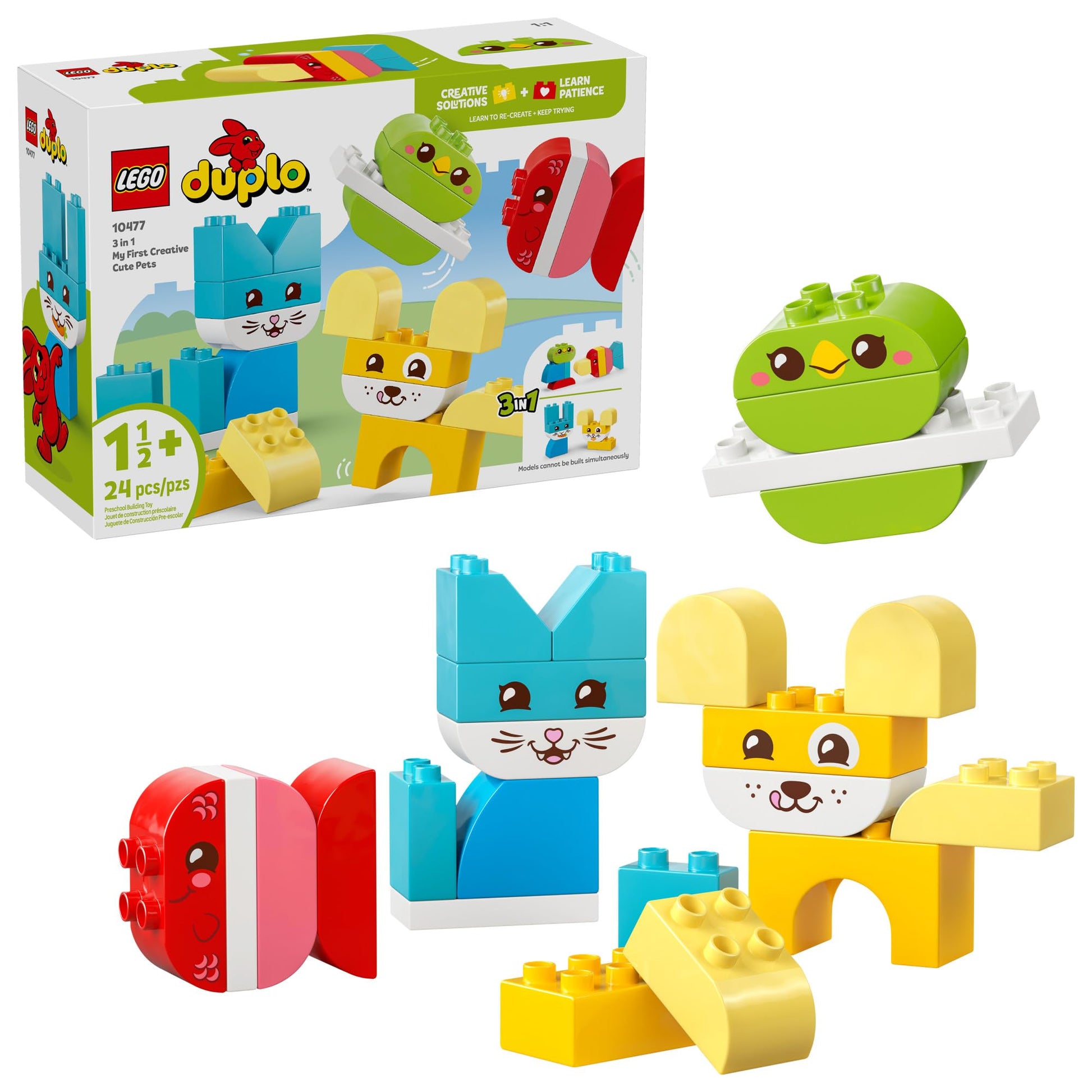 LEGO DUPLO My First 3 in 1 Creative Cute Pets Building Toy for Toddlers - Pretend Play Set for Boys & Girls, Ages 1.5+ - Learning & Education Toy for