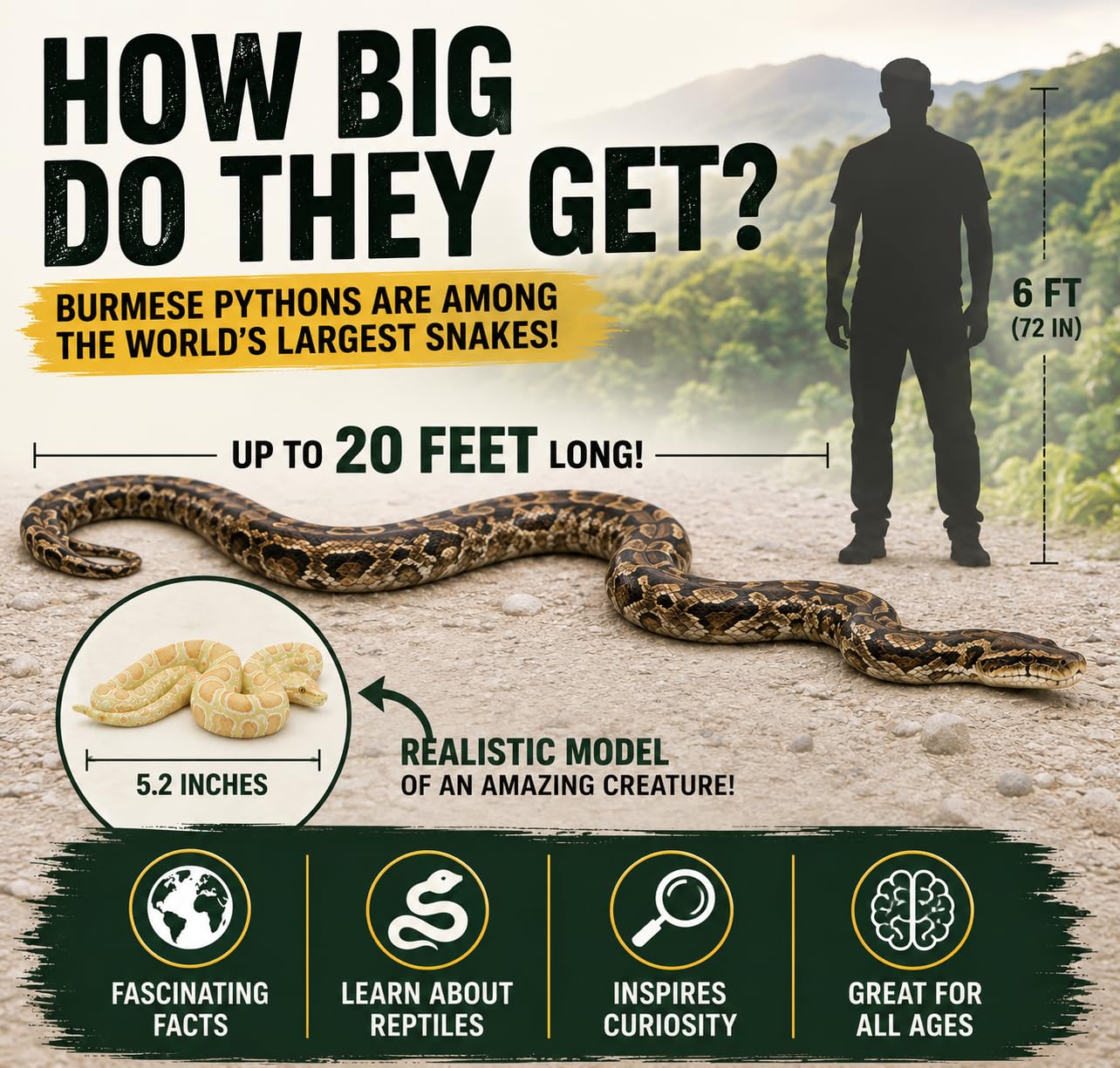 Safari Ltd. Albino Burmese Python Figurine - Lifelike 5.5" Snake Figure - Educational Toy for Boys, Girls, and Kids Ages 3+