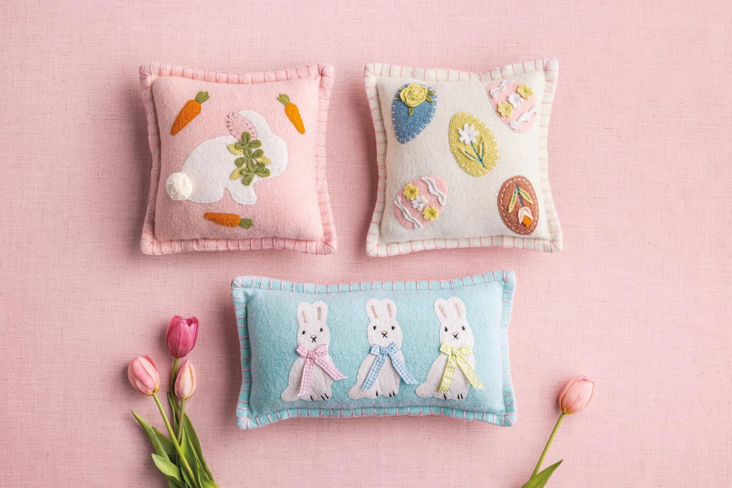 Mud Pie Easter Bunny and Carrots Felted Mini Pillow