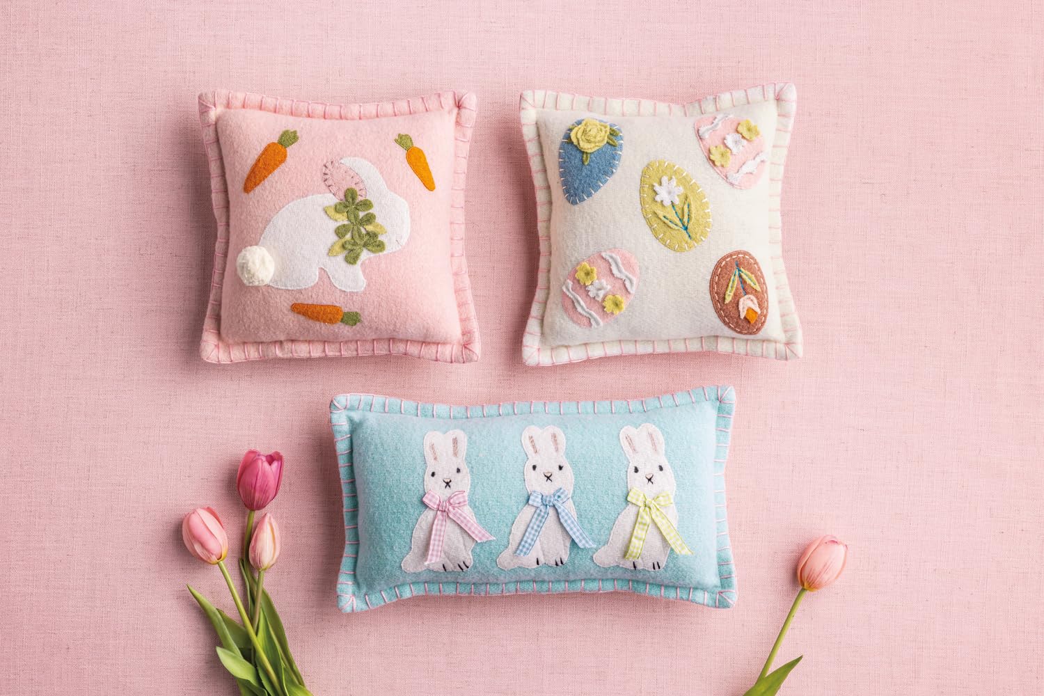 Mud Pie Easter Bunny and Carrots Felted Mini Pillow