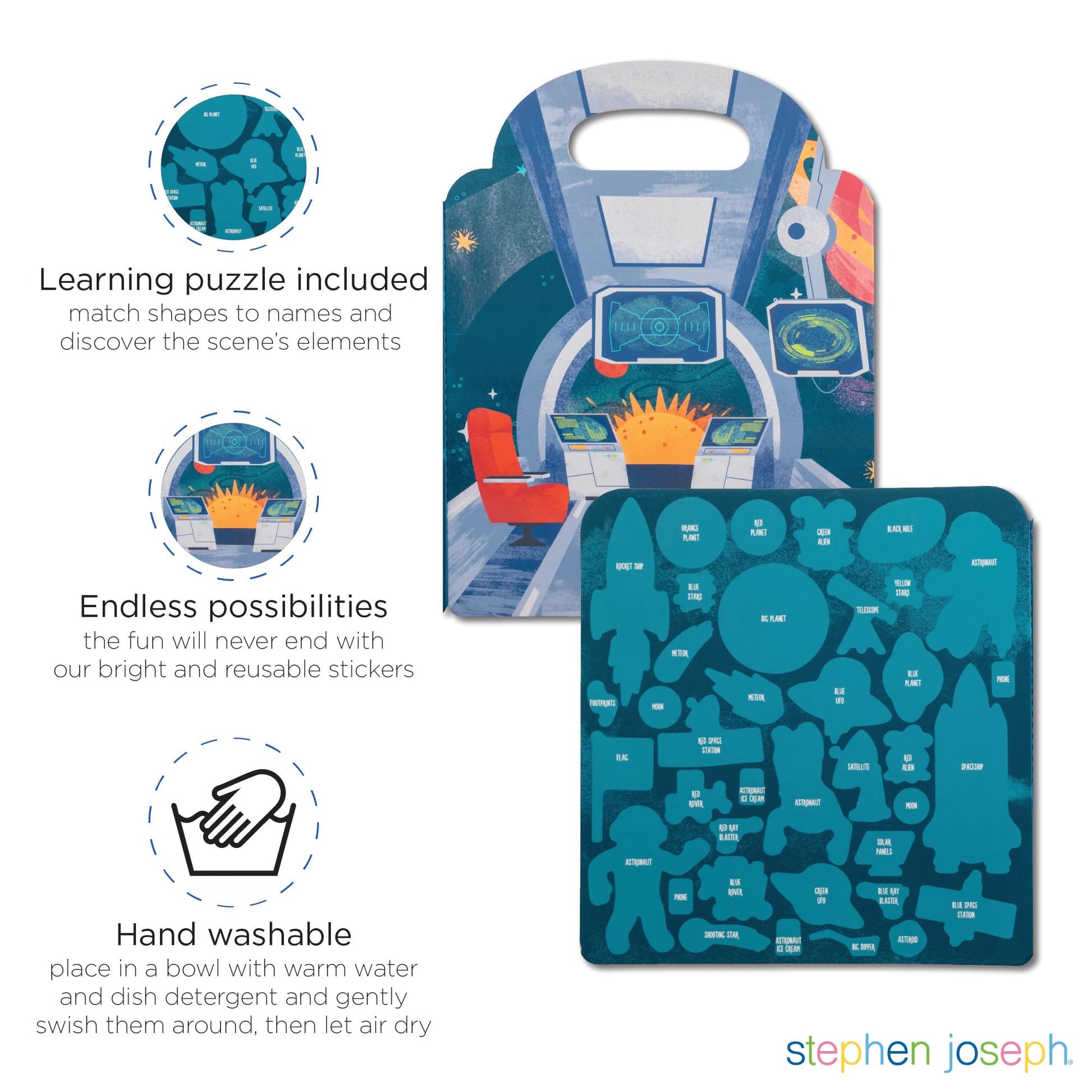 Stephen Joseph, Reusable Sticker Book for Kids Tri-Fold Scene, Preschool Learning Activities for Toddlers Ages 3-6 Birthday Gift, Travel Game