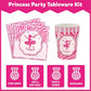 Pink Princess Party Supplies Kit for 24 Guests - 168 Pcs Disposable Tableware Set Includes Plates, Napkins, Cups & Cutlery for Girls Birthday Party