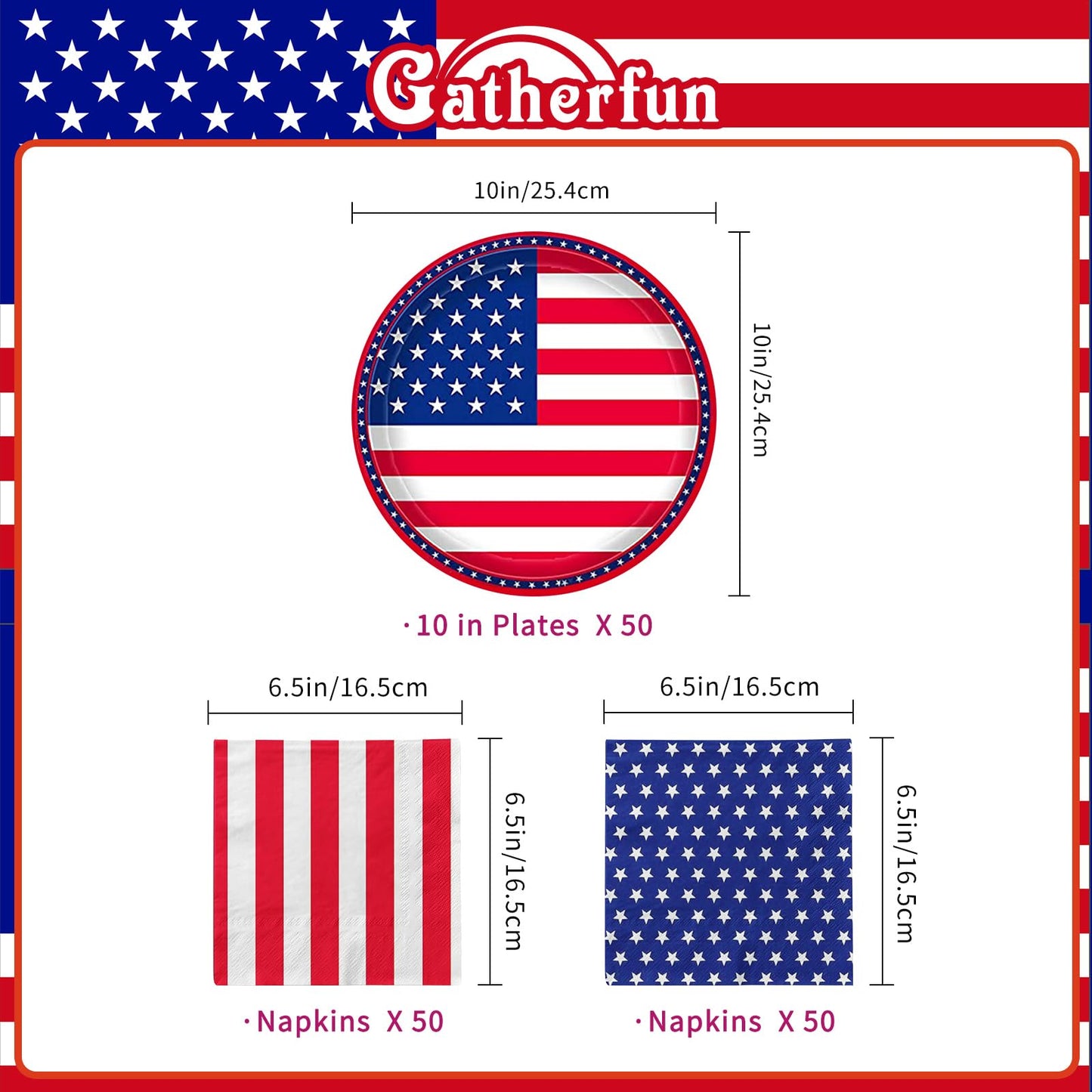 Gatherfun American Flag Patriotic Party Supplies Disposable Napkins and Paper Plates for Veterans Day Election Day 4th of July Independence Day