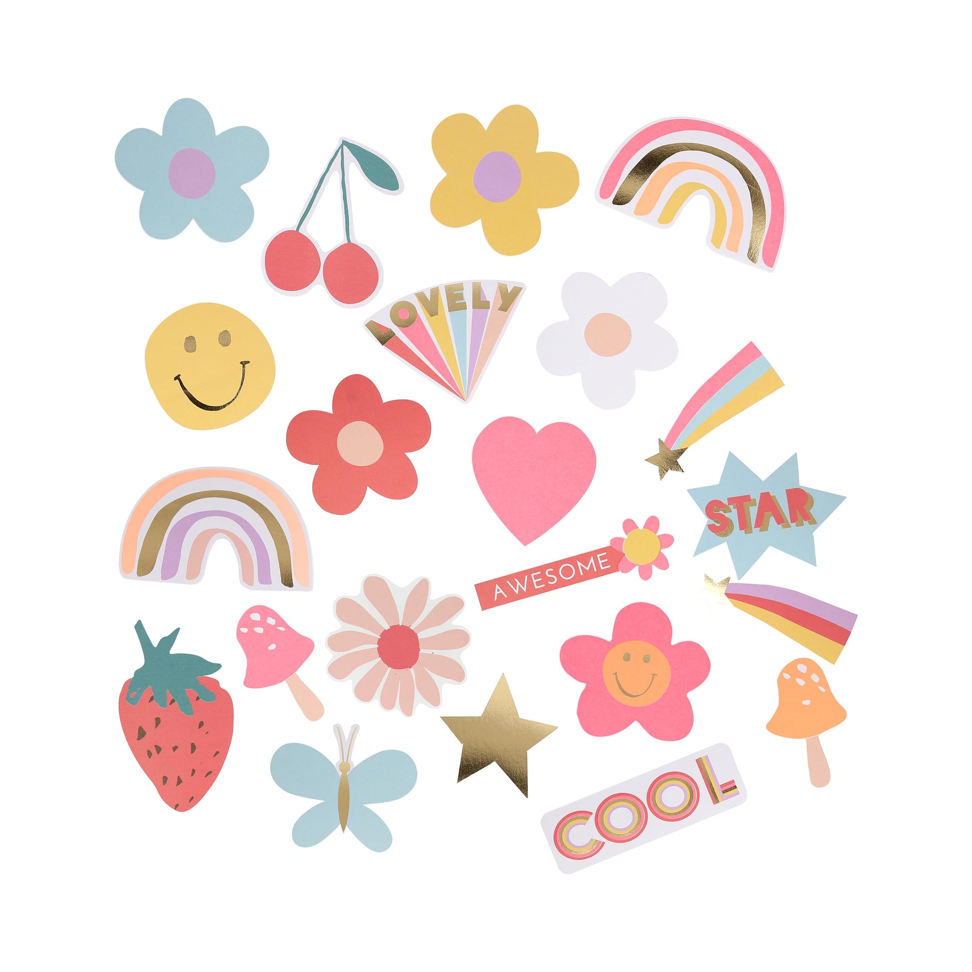 Meri Meri Happy Icons Stickers (Pack of 25), Birthday Party Favors, Decorative Stickers, Matchbox-Style Box, Easy Peel Back, Ages 3+
