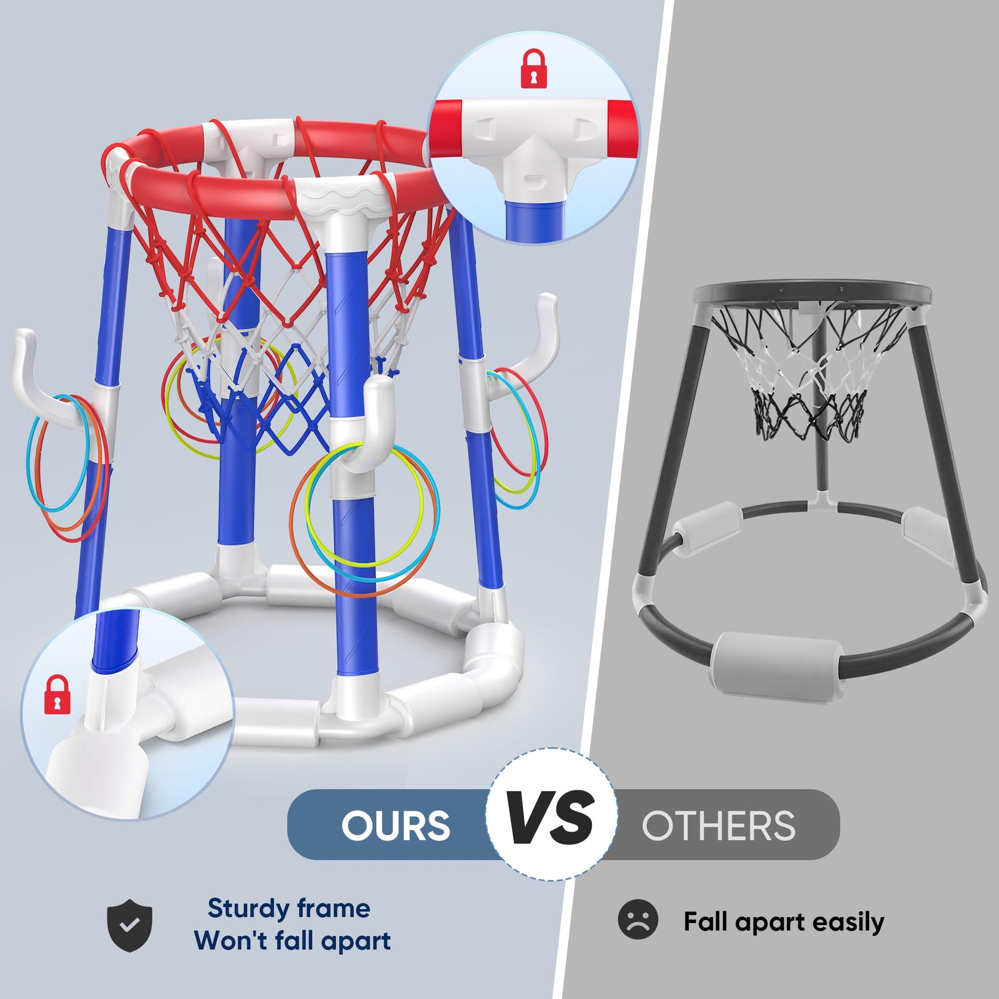 Laoyebaohao Pool Basketball Hoop Pool Games Pool Toys Ring Toss Game with 2 Basketballs Floating Basketball Hoop for Pool for Kids & Adults Indoor