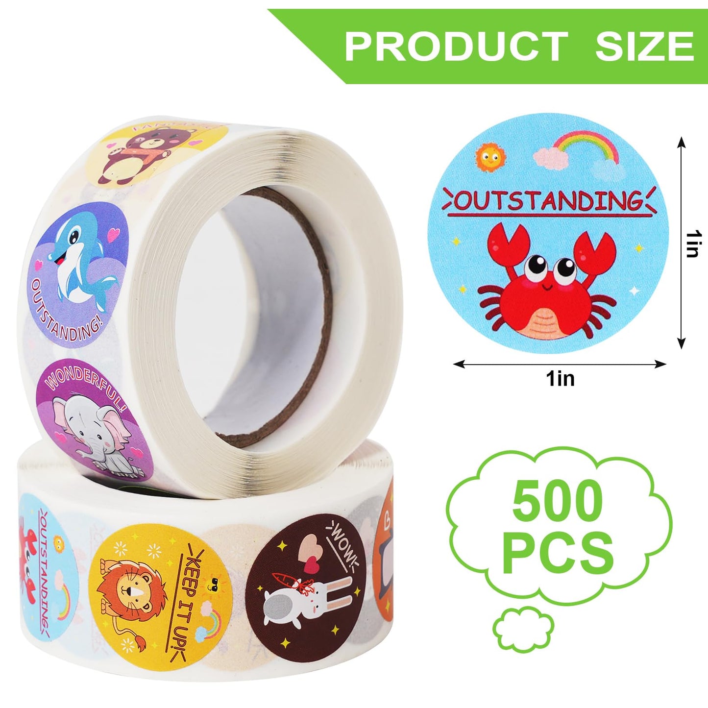 KELOOF 2 Rolls Reward Stickers for Kids Classroom,1000 Pieces Motivational Stickers for Teacher School Home Office and Party (16 Designs,1" in