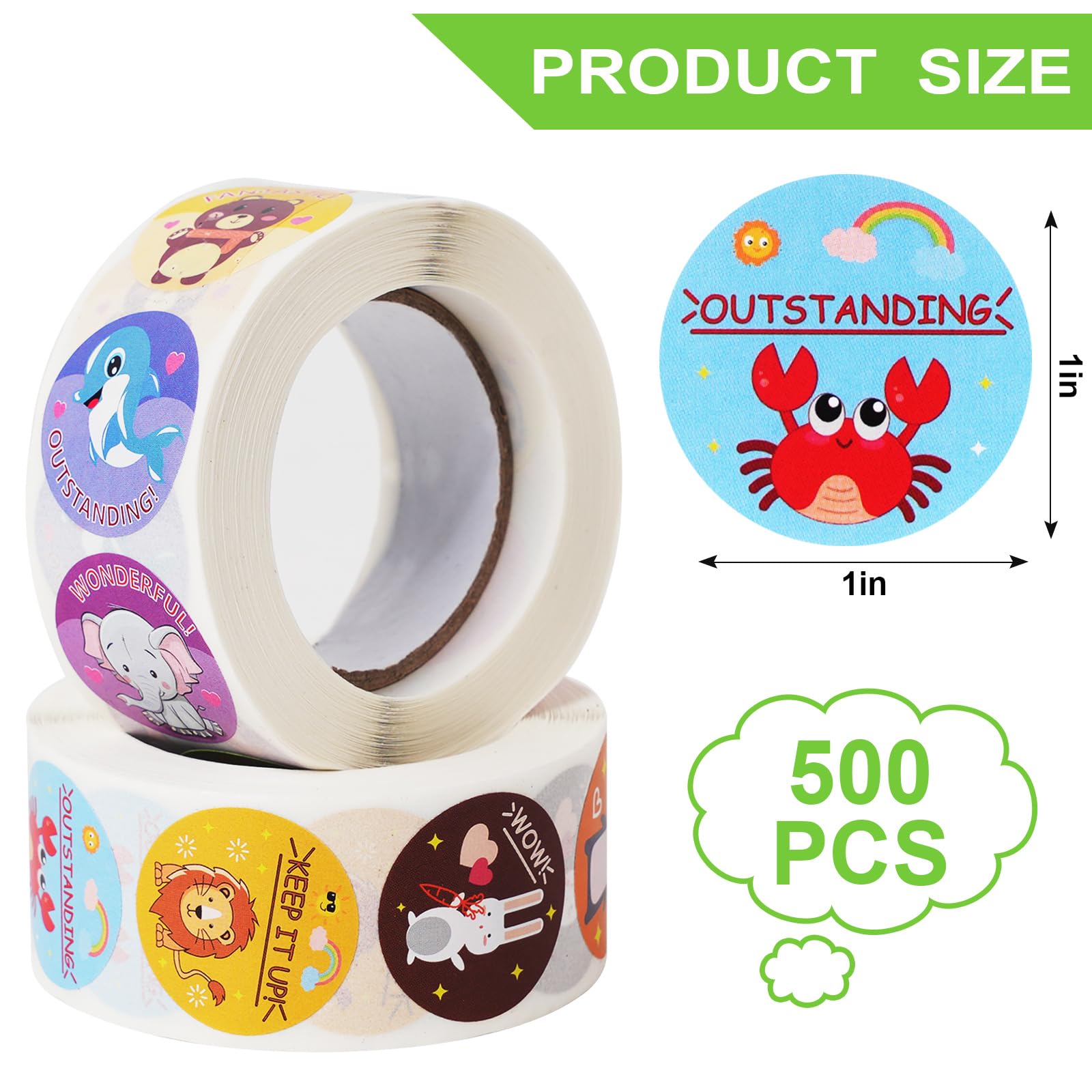 KELOOF 2 Rolls Reward Stickers for Kids Classroom,1000 Pieces Motivational Stickers for Teacher School Home Office and Party (16 Designs,1" in