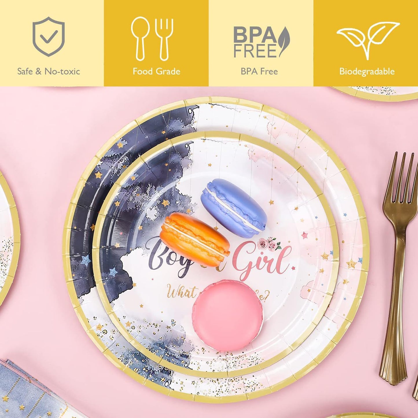 96PCS Gender Reveal Party Supplies Tableware Kit for 24 Guests