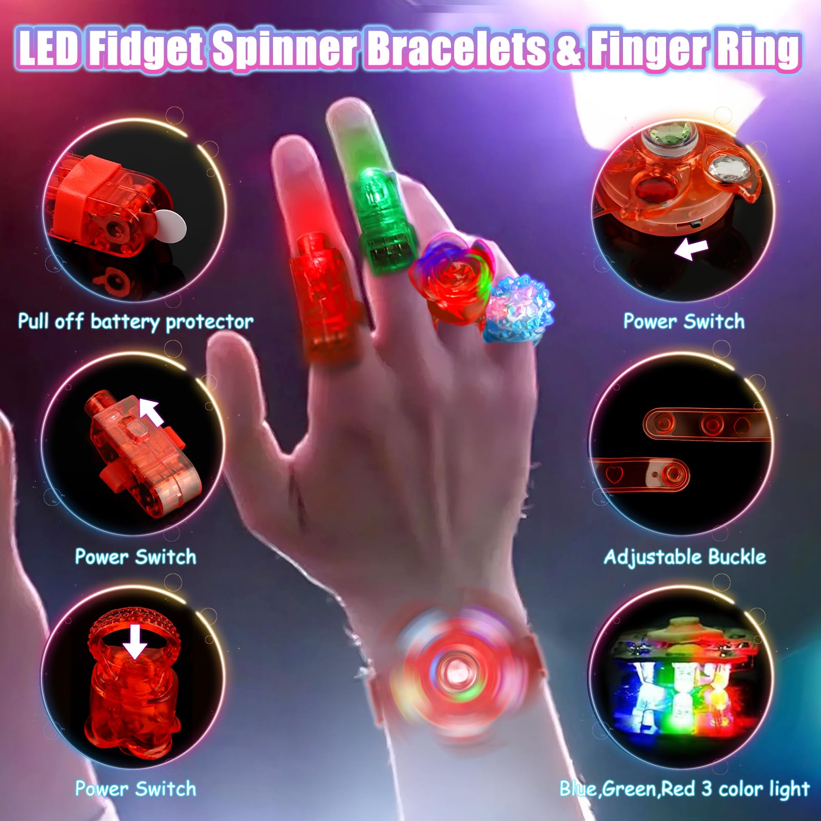 MIBOTE 269Pcs Led Light Up Toys Party Favors Glow in the Dark Party Supplies for Kid/Adults with Light Up Glasses,Headband,Rings,Bracelets,100 Glow