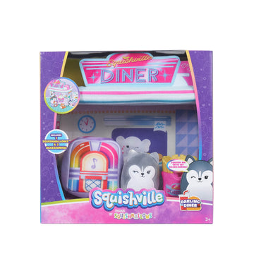 Squishville by Original Squishmallows Darling Diner Playset - Includes 2-Inch Heidi The Husky Plush, Jukebox, French Fries, and Diner Playscene - Toys