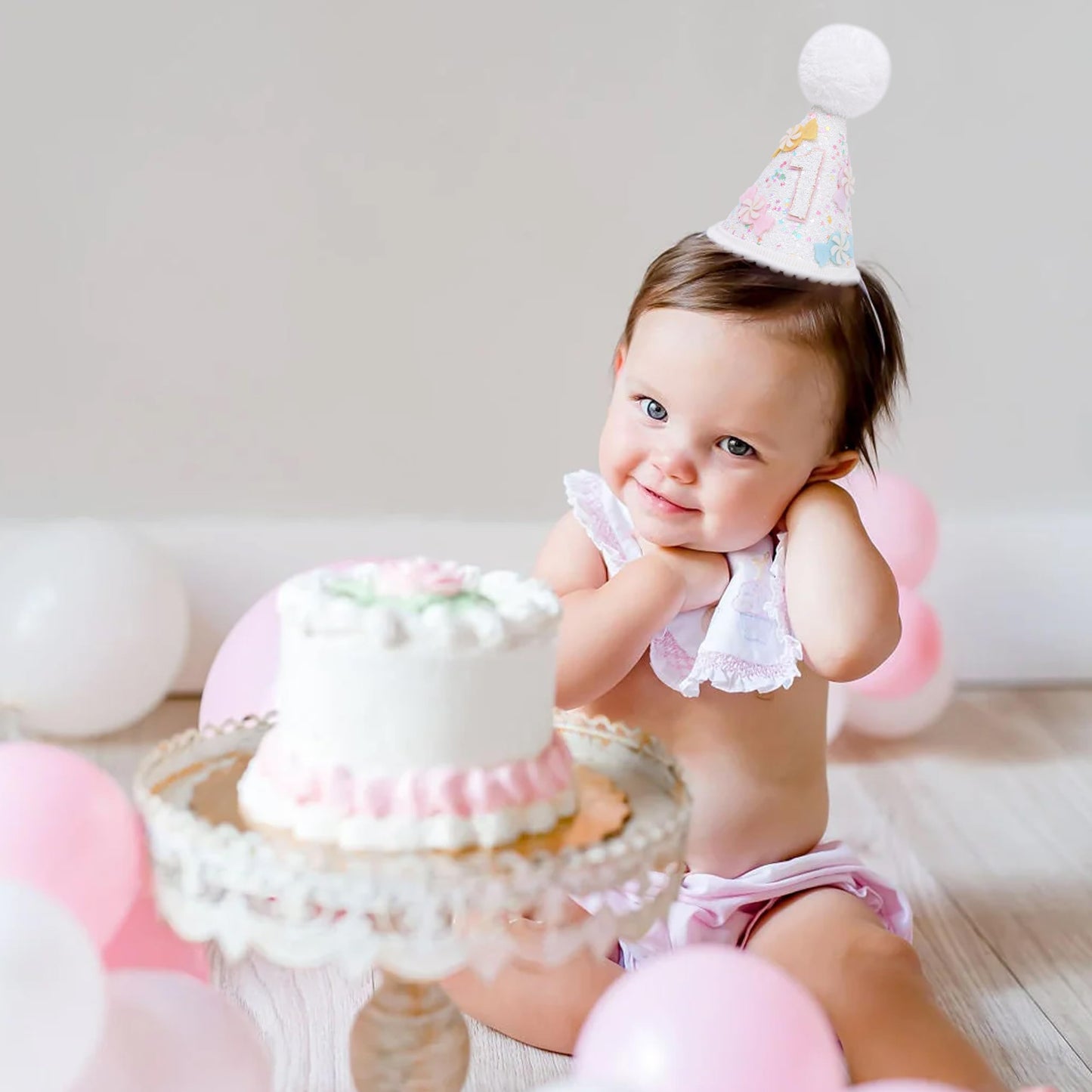 PATRDIO Candy Cane 1st Birthday Hat - Princess Sweet One Birthday Decorations,Sugar Sprinkle Party Photo Props,Candy Girls Smash Cake Hat,First