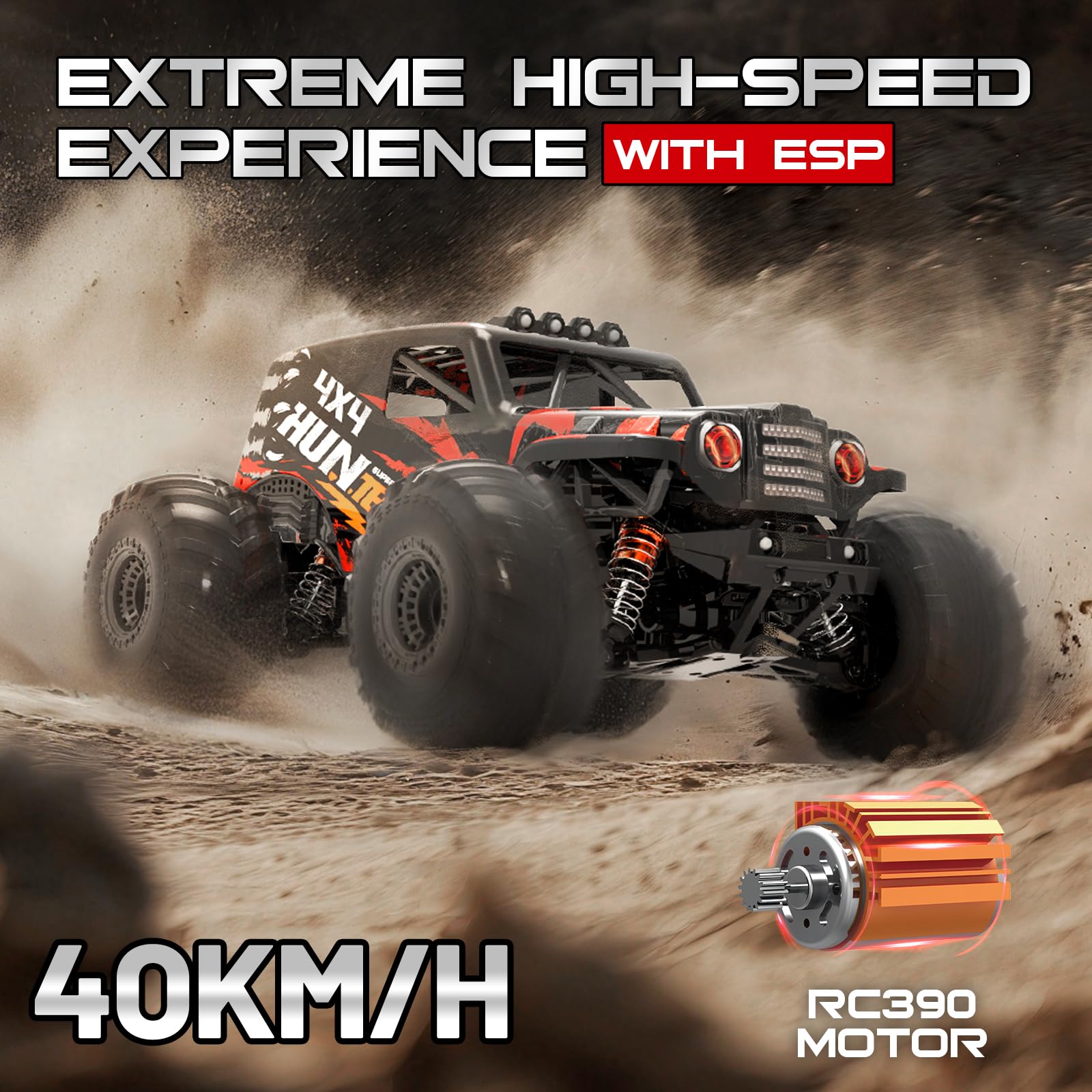YESHIN 1:14 Scale RC Cars for Adults, 4X4 Waterproof Off-Road Remote Control Truck with 2 Rechargeable Batteries, 40km/h Waterproof Electric Vehicle