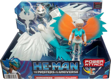 Masters of the Universe He-Man and The Sorceress Figure & Winged Falcon Vehicle Set Inspired by Motu Netflix Animated Series, Collectible Toy Gift