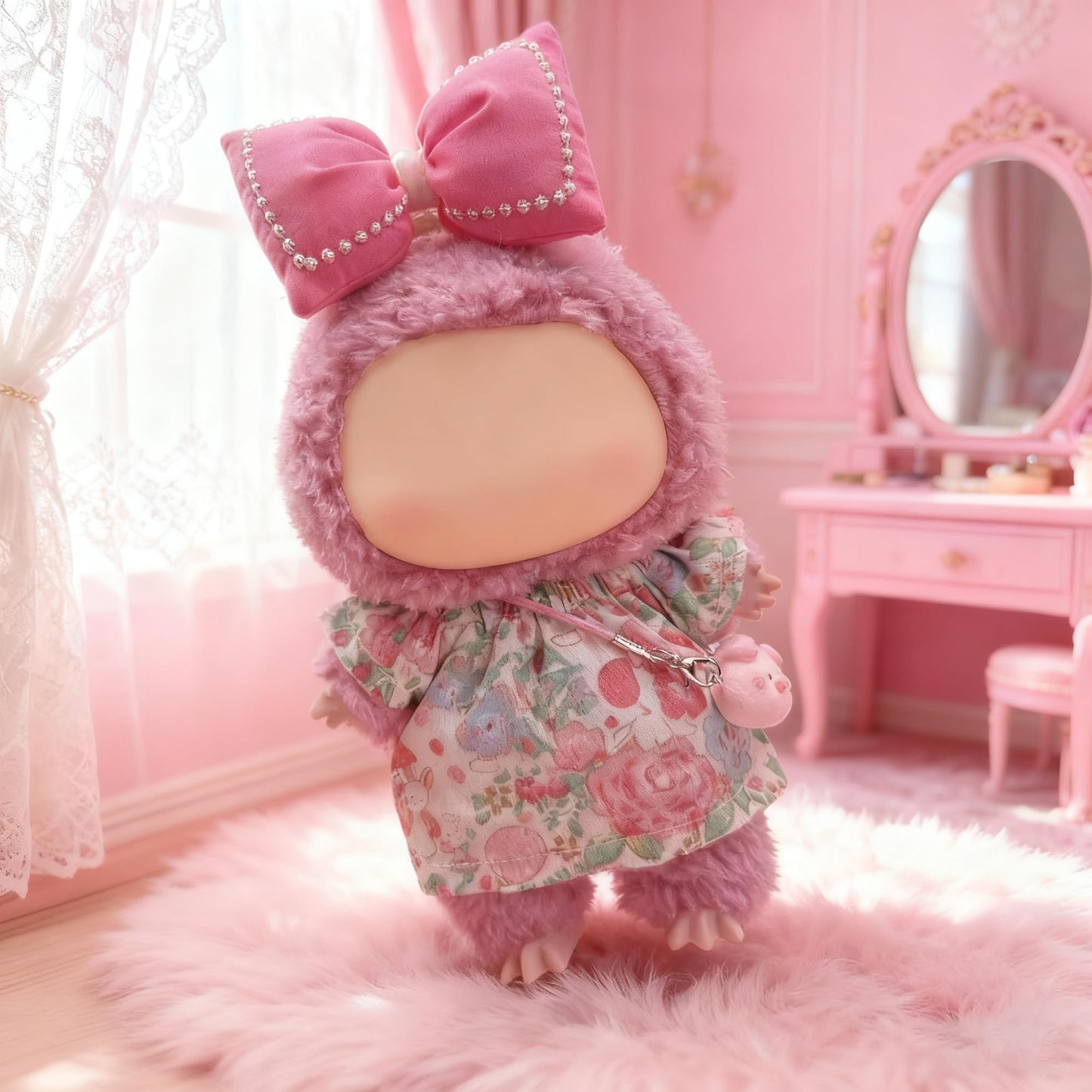 3 Piece Set Clothes Dress for LABUBU Doll (NO Doll), Outfit Dress Up for 17/15cm, Accessories Suit with Hair Clip +Dress+ Mini Bag