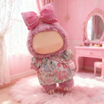 3 Piece Set Clothes Dress for LABUBU Doll (NO Doll), Outfit Dress Up for 17/15cm, Accessories Suit with Hair Clip +Dress+ Mini Bag