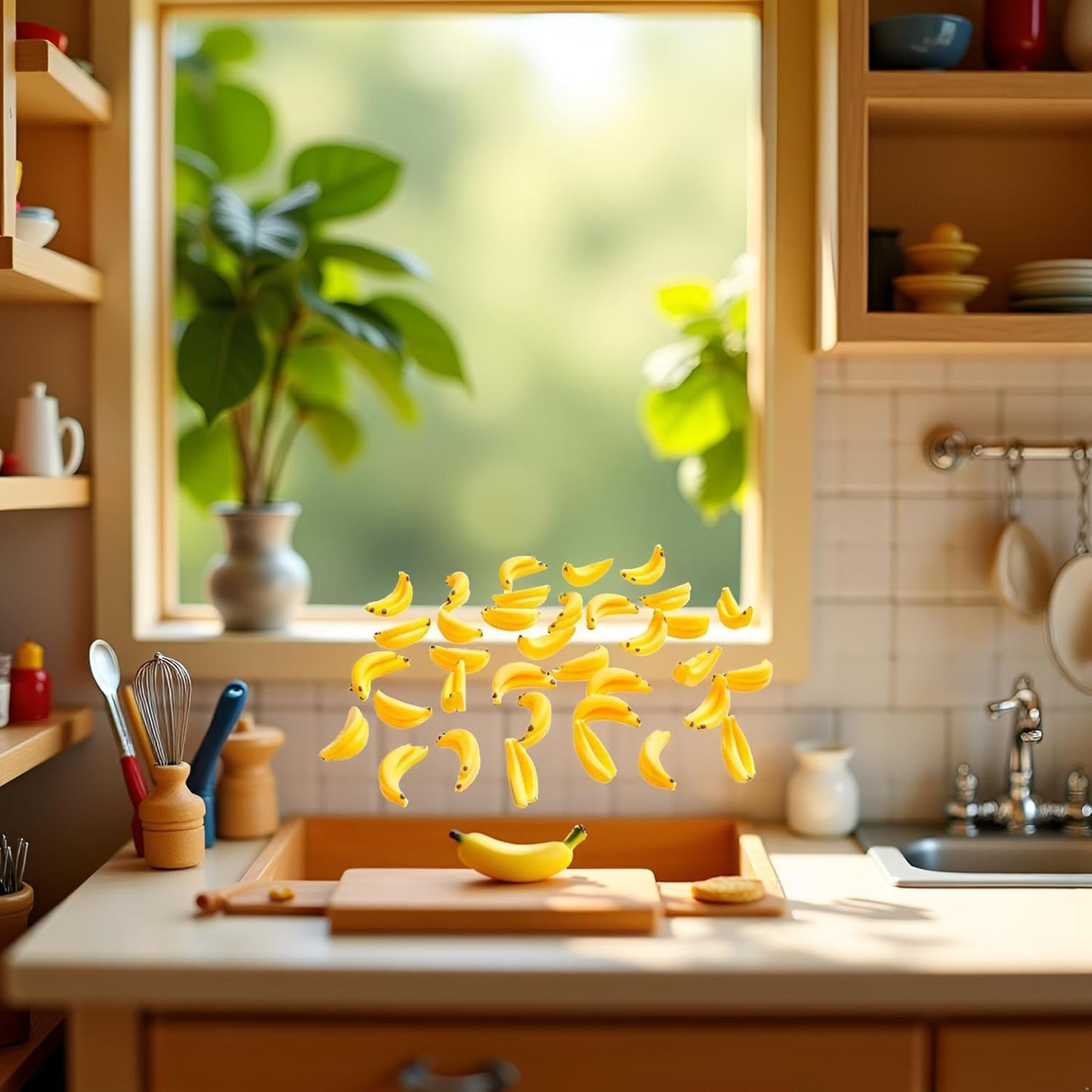 Seadiquiet 30Pcs Yellow Mini Plastic Artificial Bananas 1/12 Scale Dollhouse Accessories, Realistic Miniature Fruit Models for Fairy Garden Kitchen