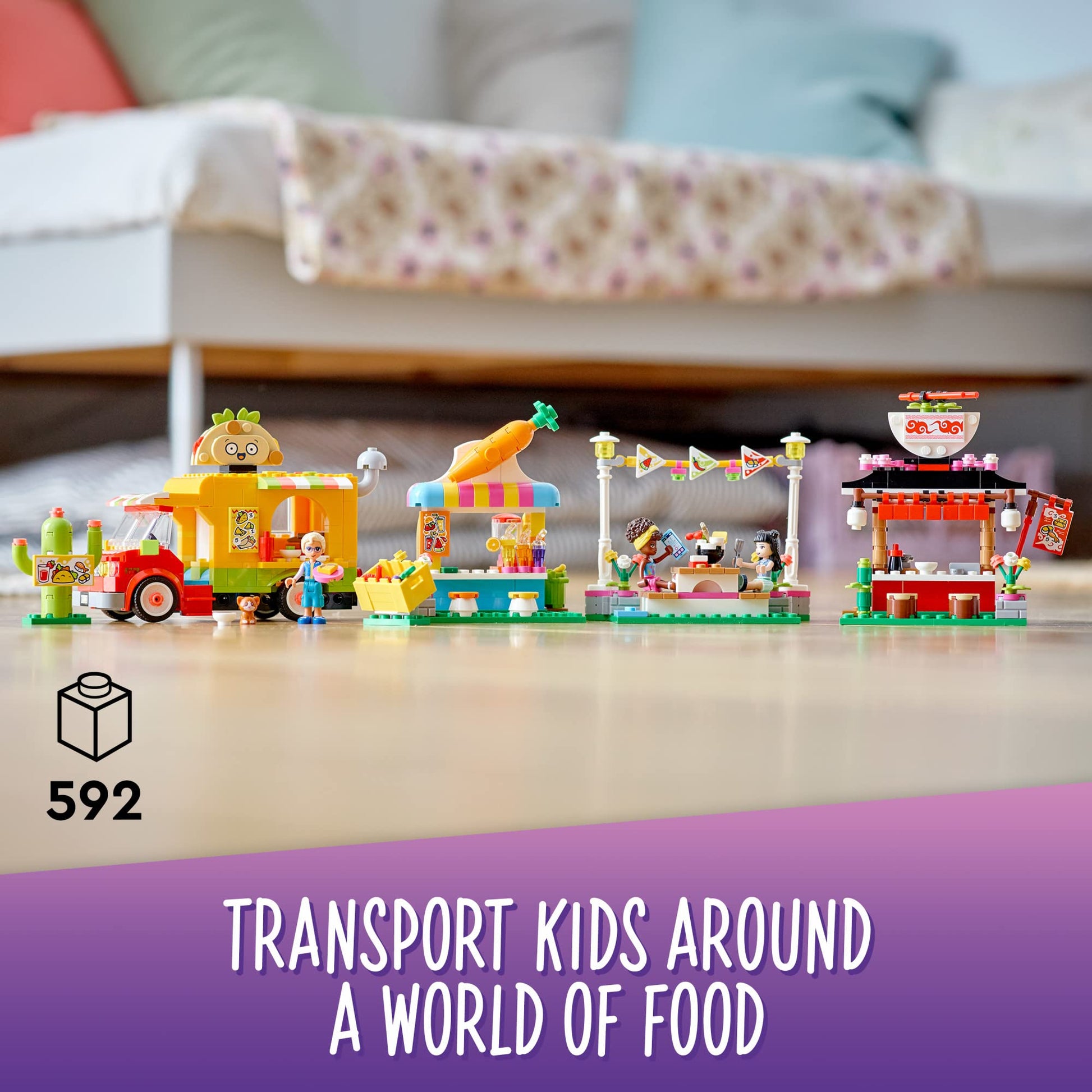 LEGO Friends Street Food Market 41701; New Food-Play Building Kit Promotes Imaginative Play; Includes Emma and Kitten Toy; Birthday Gift for Kids Aged