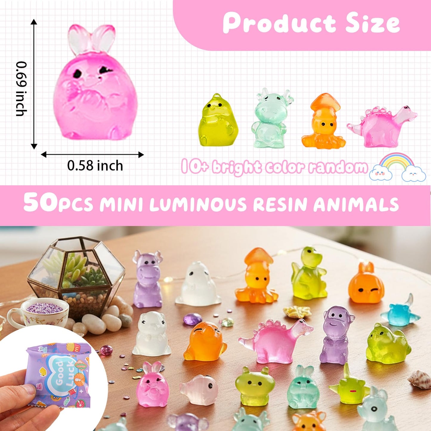 50 Pcs Glow in The Dark Mini Resin Animals Blind Bags