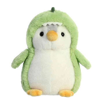 Aurora® Playful Pompom Penguin™ Dino Stuffed Animal - Vibrant Companions for Warm Cuddles - Perfect for Adults, Kids, and Birthdays - Green 7 Inches