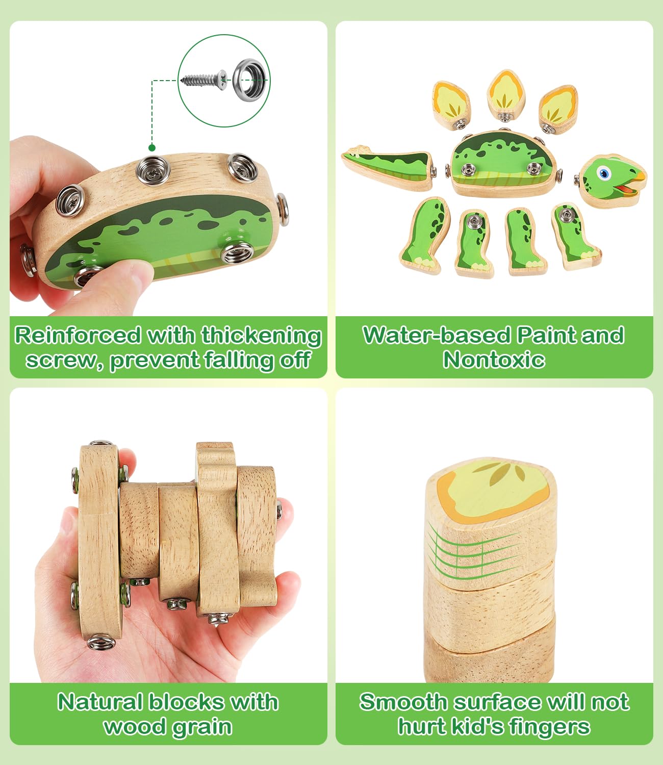 GLEEHAPY Dinosaur Wooden Toys,Snap on Dino Together Building Blocks,Take Apart Playset, STEM Montessori Educational Fine Motor Skill Learning Birthday