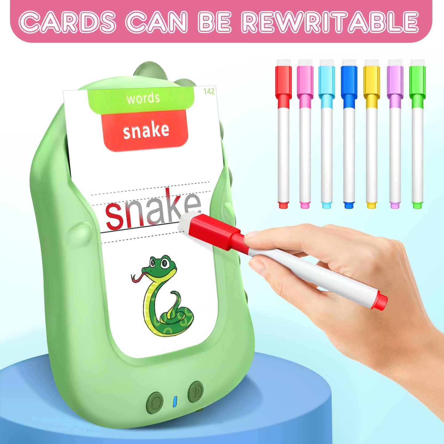 Reusable Writing & Drawing Talking Flash Cards for Toddlers 2-6, 336 Words Phonics Learning Toys with 8 Color Pens, Montessori Speech Therapy Autism