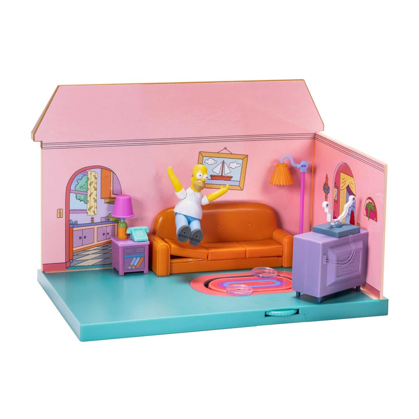 JAKKS Pacific Disney The Simpsons Living Room Diorama House Playset, 2.5-Inch Scale Homer Action Figure and Accessories