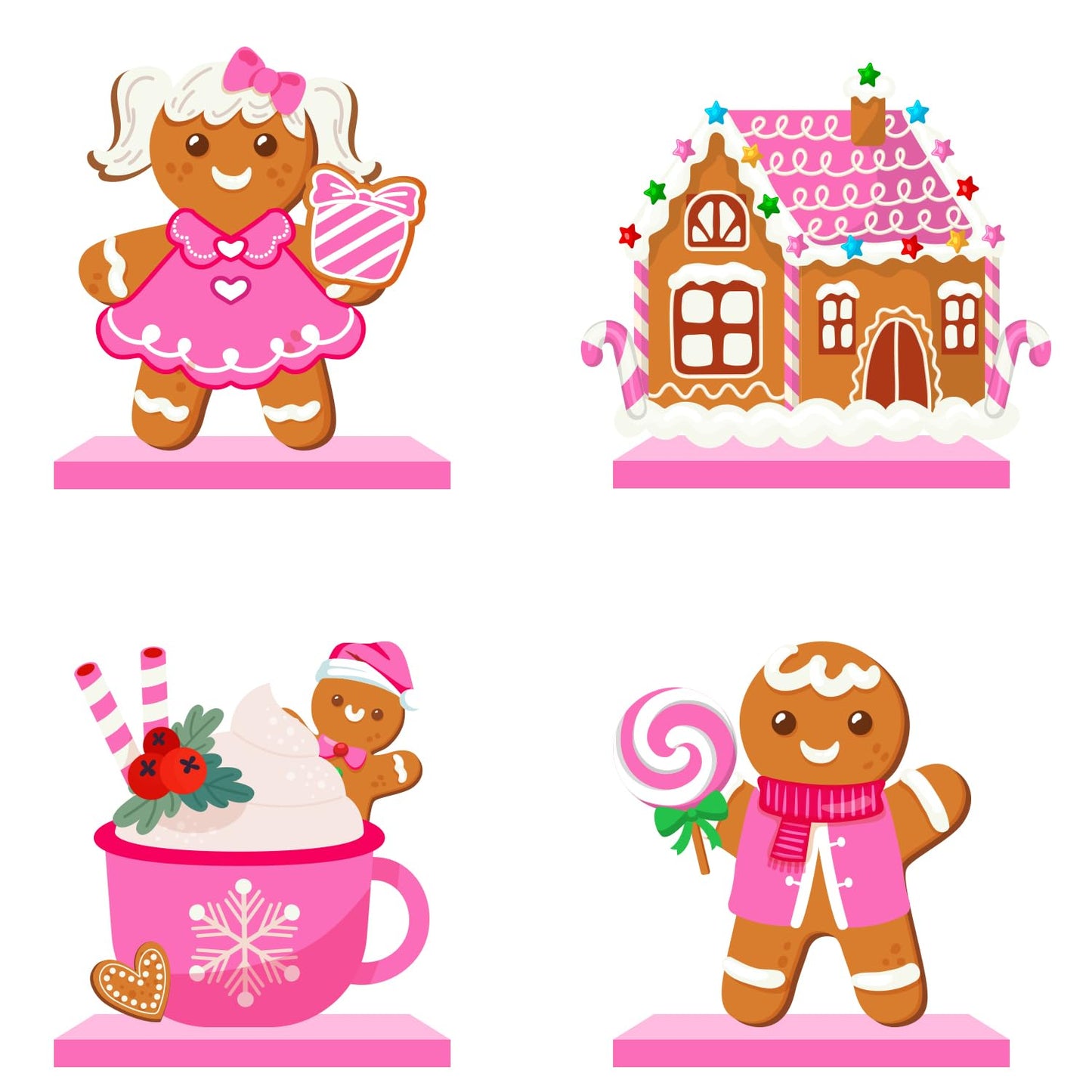 Gingerbread Man Decorations Wood Table Centerpiece Pink Christmas Table Decorations for Xmas Dinner Party Decor