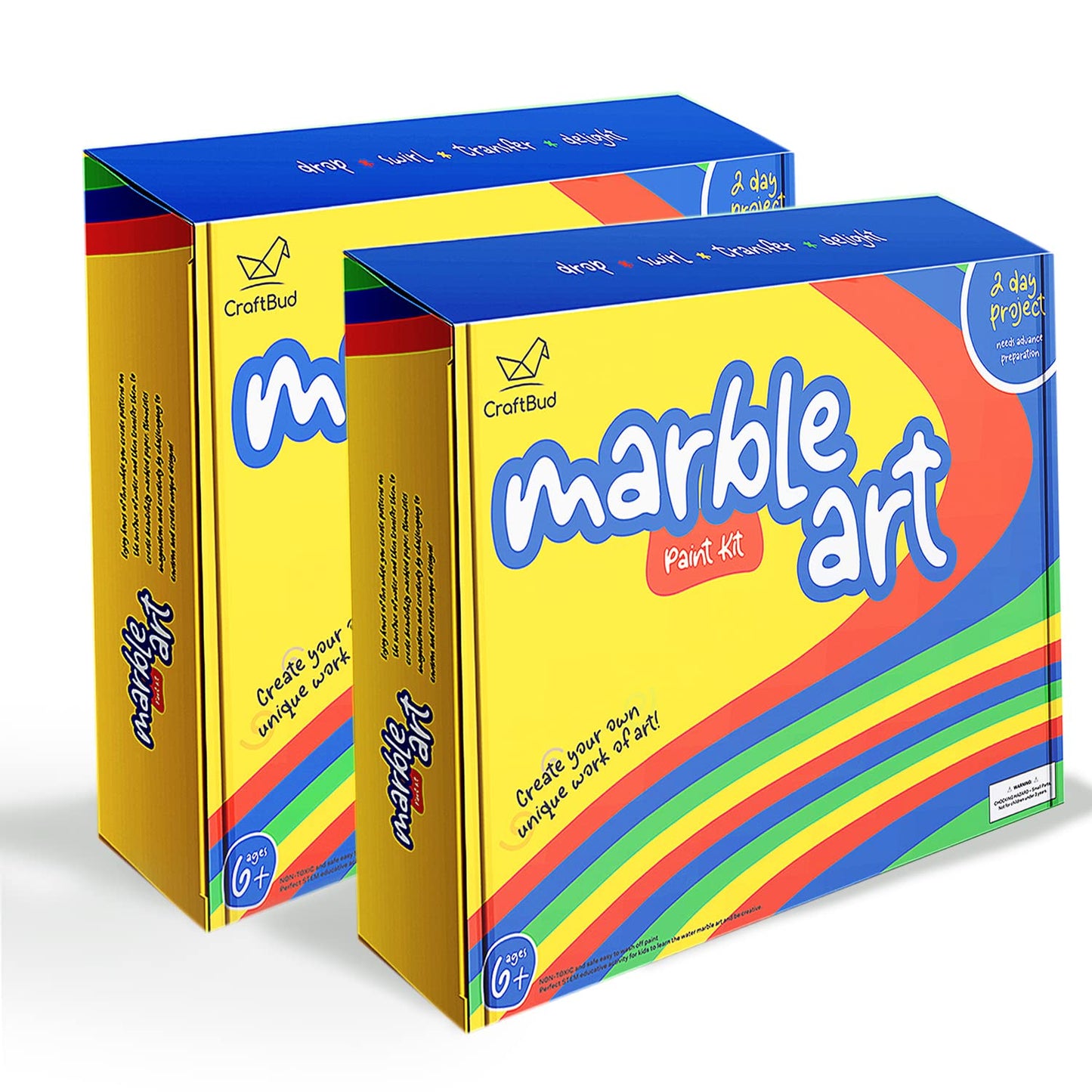 CraftBud Marbling Paint Kit for Kids with 10 Paint Colors, Water Art Paint Sets, Guide Books, 2 Aprons, 2 Sheets of Stickers, 2 Mixing Spoons, 2 Water