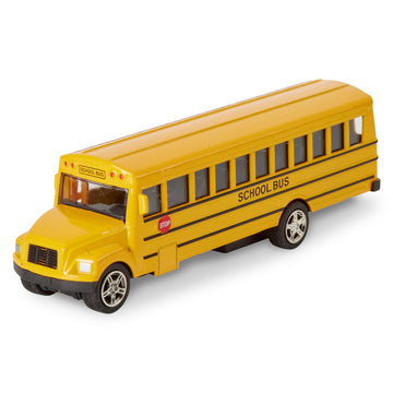 Playbees Long-Nose School Bus Die Cast Metal Model Toy Car 6 Inches with Pullback Action Durable Pull Back Car Door Opening & Closing Realistic School