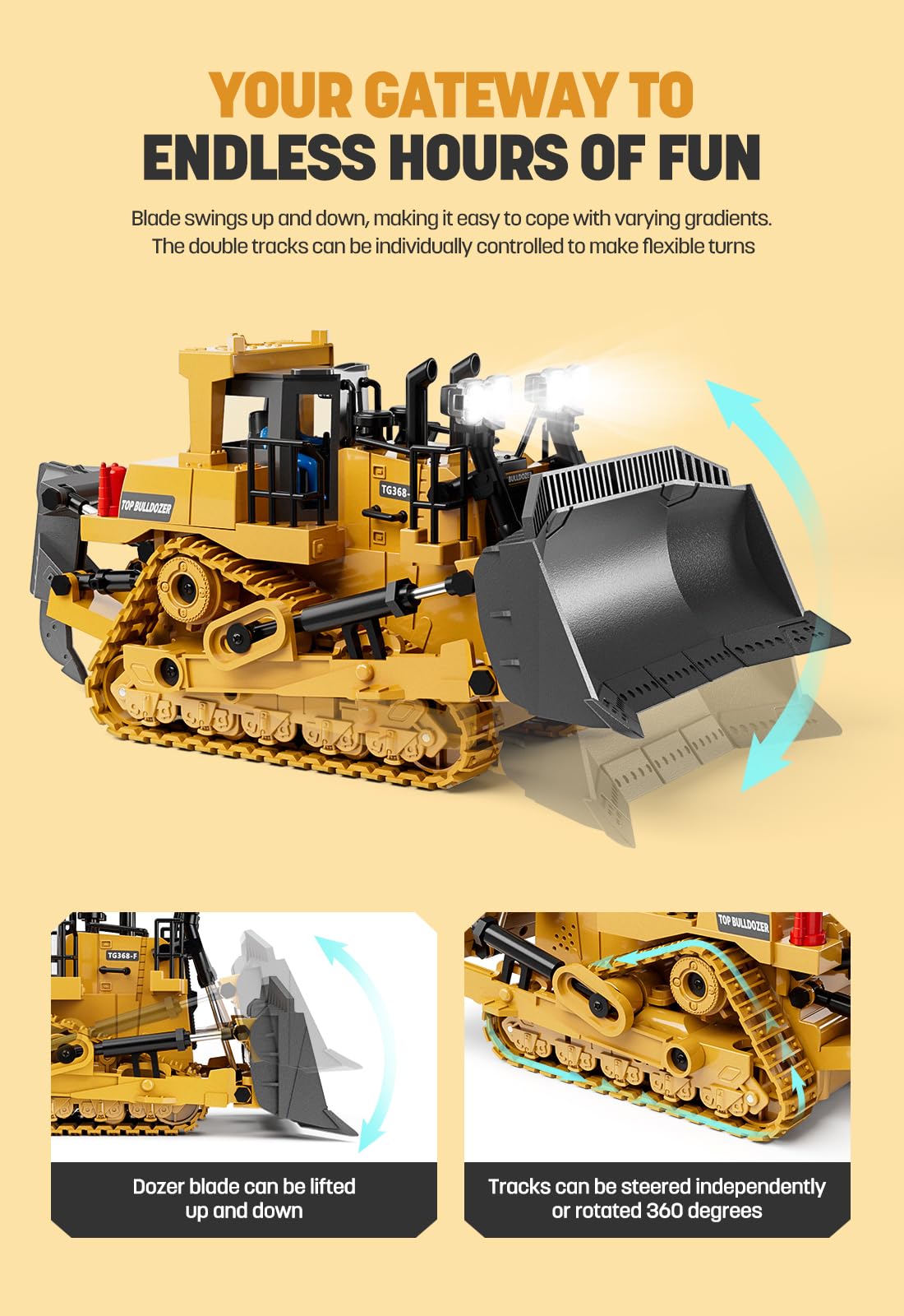 KIDMARKT Remote Control Bulldozer Toys for Boys, Remote Control Bulldozer with Metal Dozer Blade, Toys for Boys 3-5 4-7 8-12 Year Old Kids Christmas