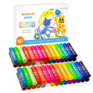 Shuttle Art Tempera Paint Sticks, 60 Pack, 2 Sets of 30 Colors Solid Tempera Paint, Washable, Super Quick Drying, Works Great on Paper Wood Glass