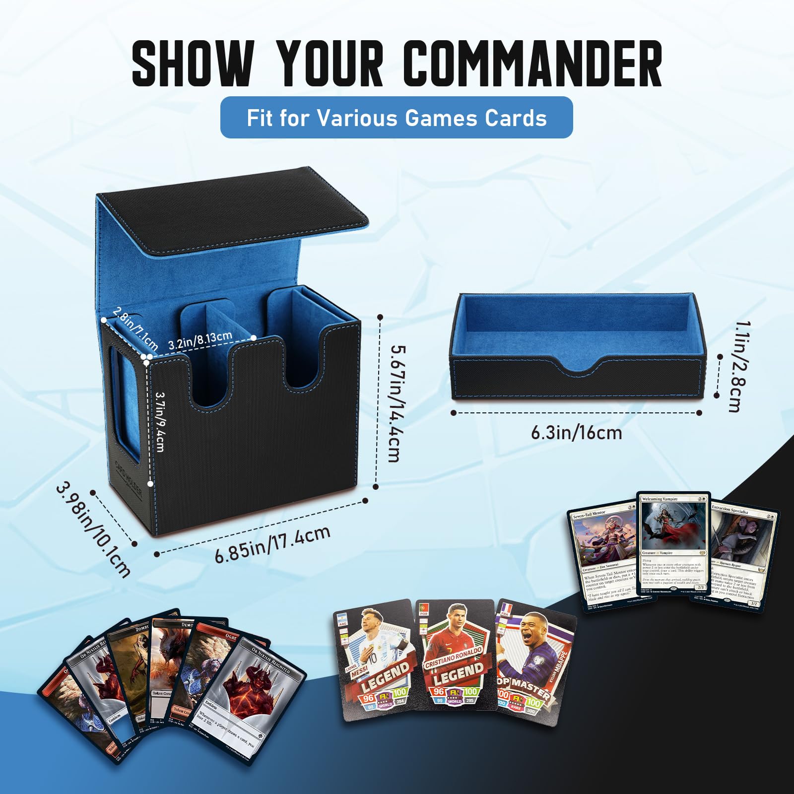 TiMOVO MTG Deck Box, MTG Commander Card Deck Box with Commander Display & Dice Tray Fits 400+ Unsleeved Cards, Leather Magnetic Card Storage Case with