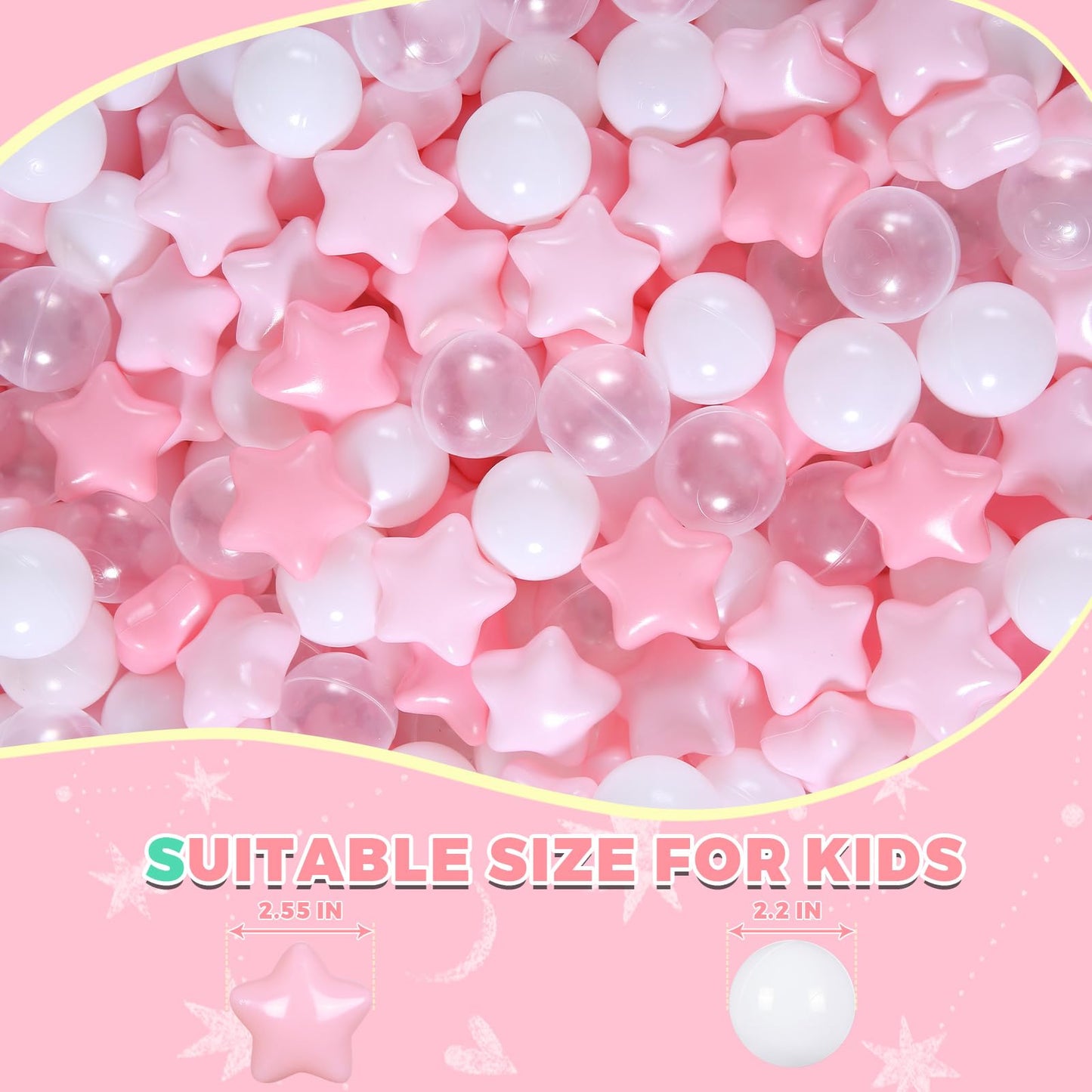 TRENDPLAY Star Ball Pit Balls for Toddlers -100 Count Star Balls Different Shapes, Non-Toxic Plastic Balls for Safe Play, Boys Girls Festival Party
