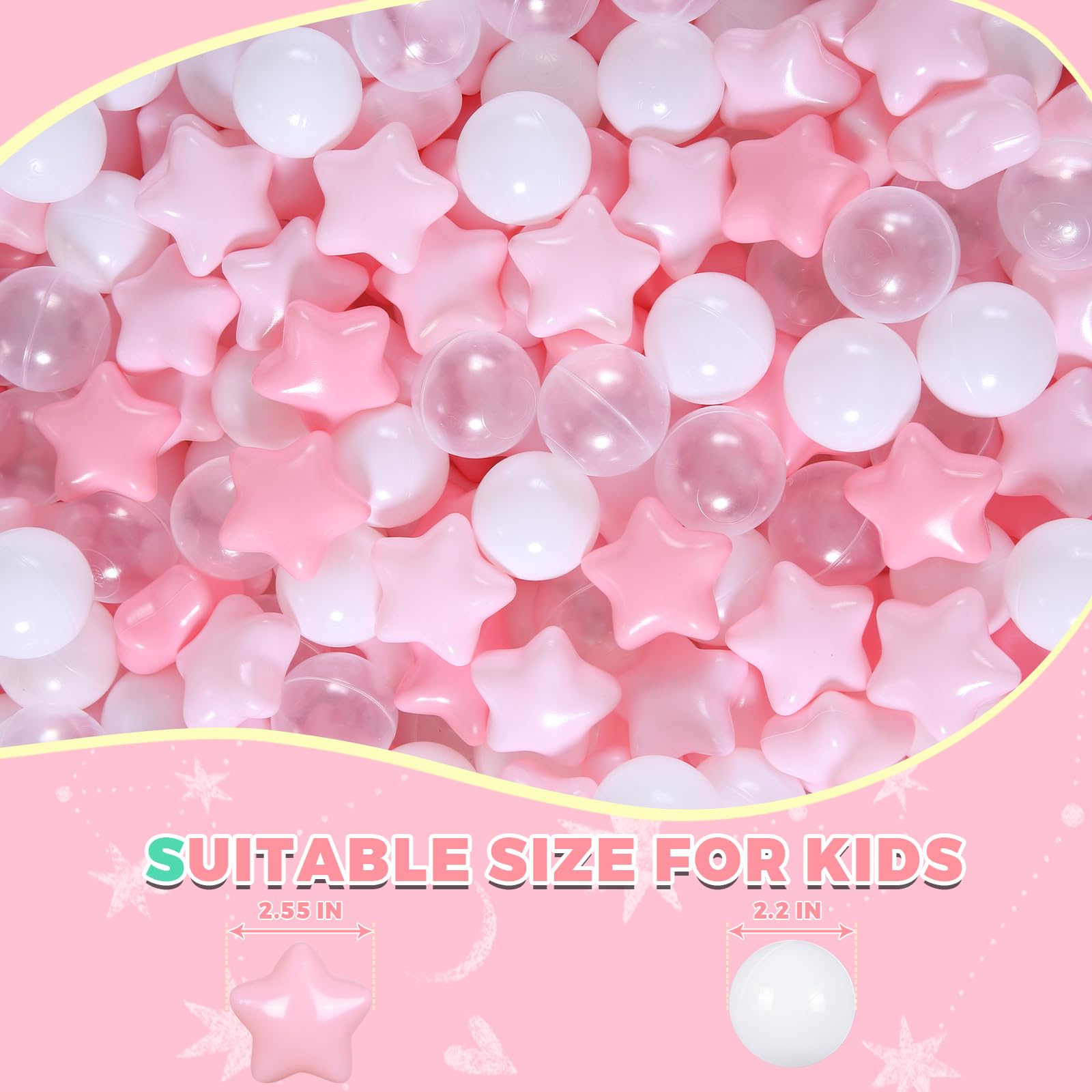 TRENDPLAY Star Ball Pit Balls for Toddlers -100 Count Star Balls Different Shapes, Non-Toxic Plastic Balls for Safe Play, Boys Girls Festival Party
