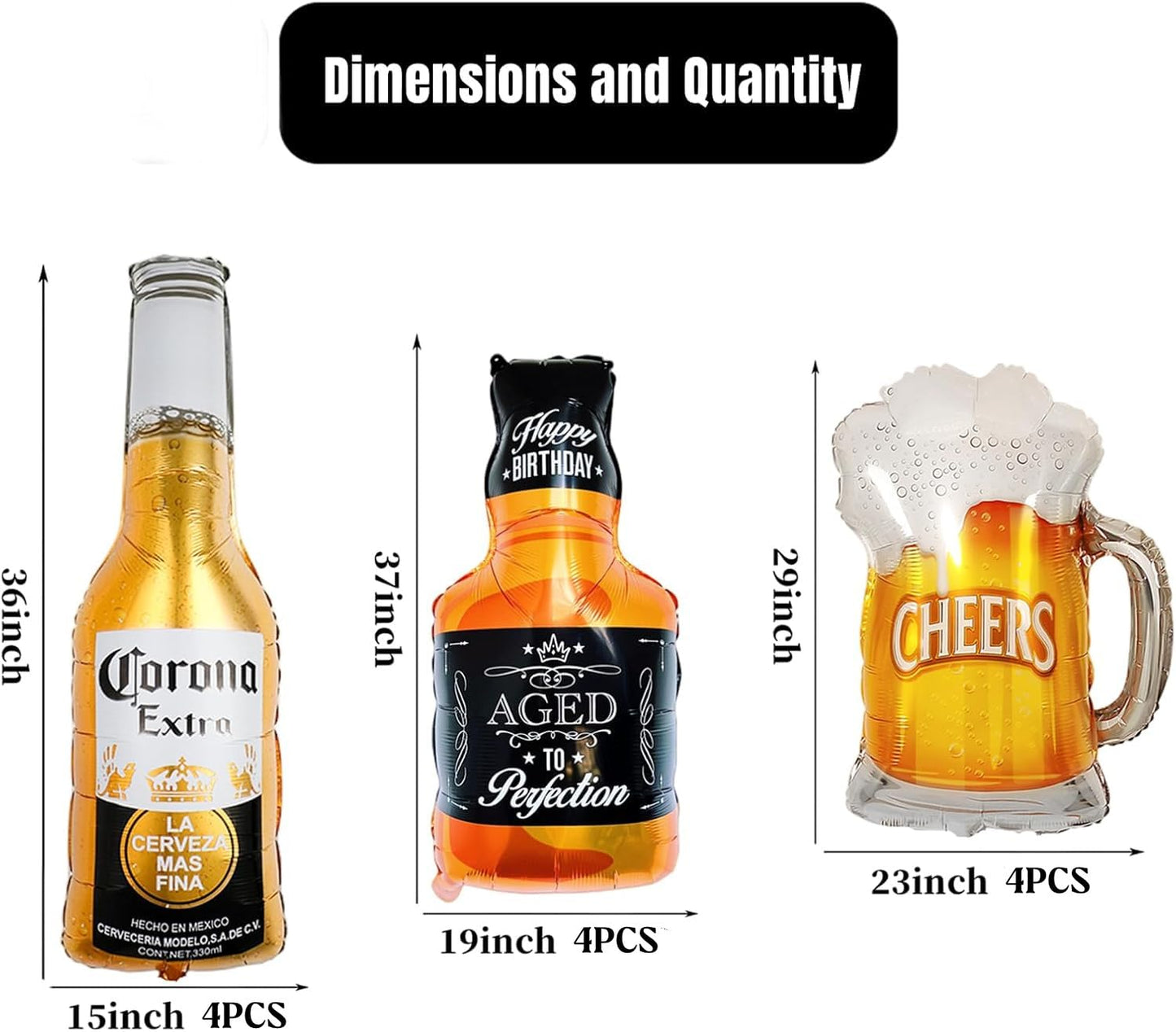 12PCS Corona Whiskey Bottle Beer Mug Mylar Helium Balloons, Men Women Boys Girls Beer Themed Birthday Bachelor Party Decoration, Engagement Decoration