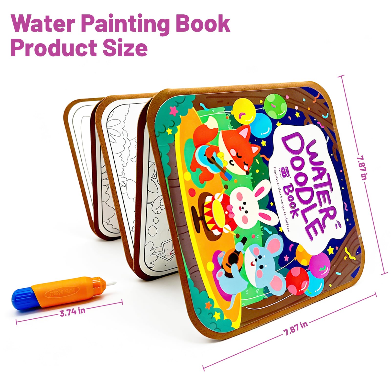 BlivEclat Water Coloring Book for Toddlers 1-3 - Mess Free Reusable Magic Reveal Montessori Painting Book with Water Pen - No Mess Paint with Water