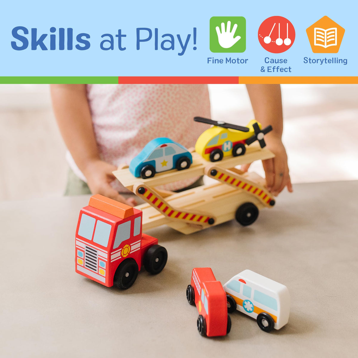 Melissa & Doug Emergency Vehicle Carrier Wooden Toy Truck & Rescue Vehicles