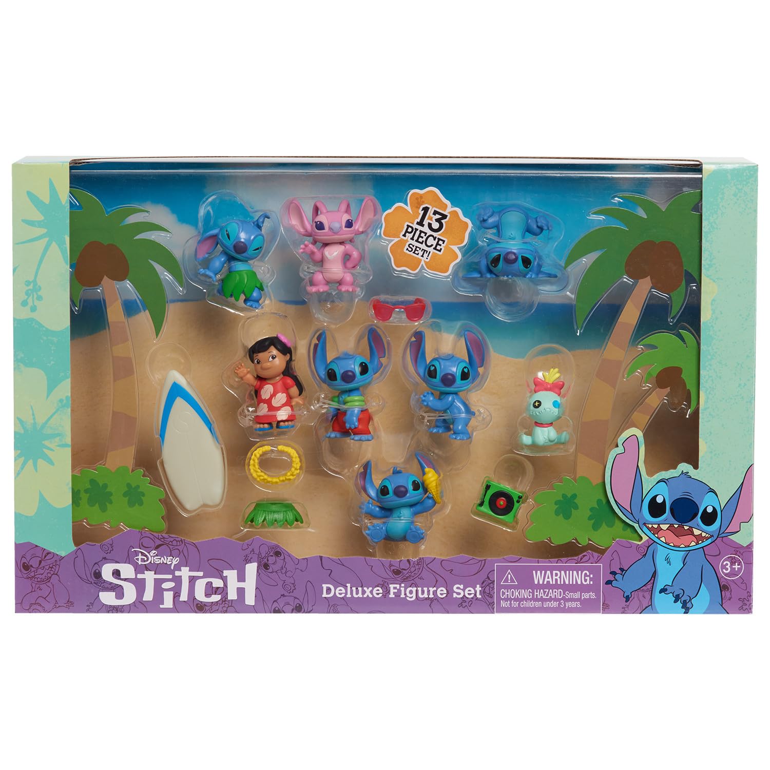 Disney’s Lilo & Stitch Deluxe Figure Set, 13-Piece Set, 2-inch tall Collectible Figurines, Pretend Play, Kids Toys for Ages 3 Up by Just Play