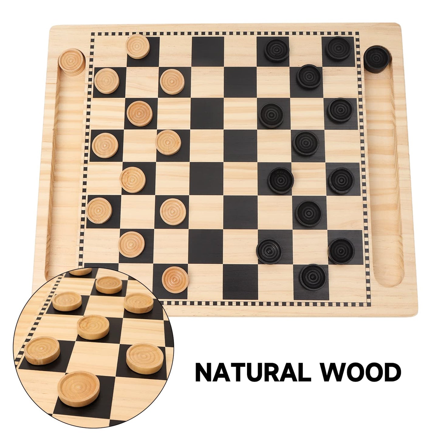 GSE Games & Sports Expert 2-in-1 Reversible Natural Wood Checkers and Tic-Tac-Toe Board Combo Set with Game Pieces, Family Game for Kids & Adults