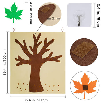 Supla Fall Tree of Thanks Craft Kit Felt Fall Tree Board with 52 pcs Detachable Autumn Leaf Ornaments Autumn Bulletin Board for Kids Classroom Craft
