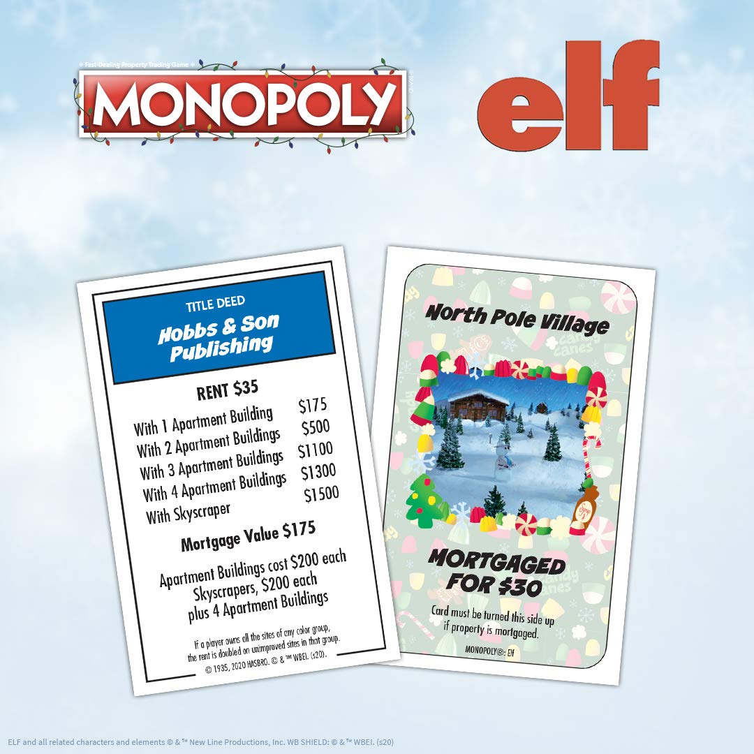 Monopoly Elf | Based on Christmas Comedy Film Elf | Collectible Monopoly Game Featuring Familiar Locations and Iconic Moments | Officially Licensed