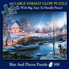 Bits and Pieces - Large 300 Piece Glow in The Dark Jigsaw Puzzle for Adults - All is Bright by Artist James Meger - Winter Holiday Landscape Jigsaw