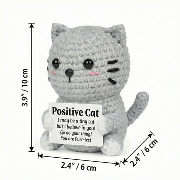 ZZOZPOP Positive Cat Plush with Encouraging Sign, Crochet Gift of Support for Women, Uplifting Sister Friendship Present, Gray Message Holder Toy
